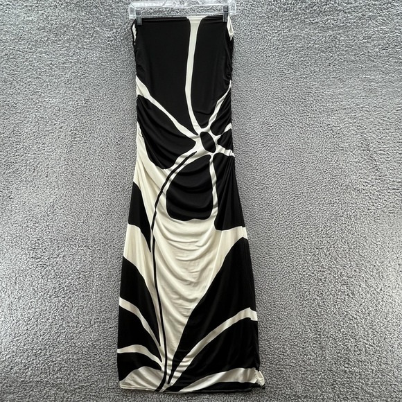 Cala De La Cruz Dress XL Black White Geo Floral Ruched Strapless Tube Resort - Picture 14 of 15